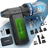 PORTENTUM 4 en 1 Soplador de aire potente 180 km/h – Power bank 8000 mAh carga rápida USB-C – Aspirador coche potente 25 kPa – Linterna LED doble – Pistola aire comprimido hasta 115 min – Set de 25