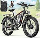 PUJH 6000W Dual Motor Ebike for Adults, 60V 20Ah Fast Electric Bike 45mph,Up to 110 Miles,24" Fat Tire Full Suspension Electric Bike for Snow Off-Road Commuter Mountain E-Bike for Men Women (Black)