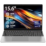 Auusda 15.6" Laptop Computer Notebook, 4-Core N95 Processor, FHD Display, Backlit Keyboard, Fingerprint, Webcam, Bluetooth, WiFi, Win 11 Pro, 10TB Upgradeable, T152A, 16GB RAM, 1TB NVMe SSD, Silver