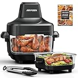 AIRMSEN Potable Glass Air Fryer Non-Toxic, 4.8QT & 1.3QT, 4 Presets & Manual Control, 140–450℉ Precise Heat, 95% Less Oil, Auto-Pause & Resume, Microwave & Dishwasher Safe