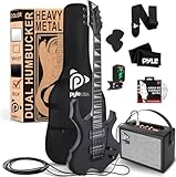 Pyle Kit de Guitarra electrica, Heavy Metal, Tipo Hacha, con Amplificador, tamaño Completo, Accesorios