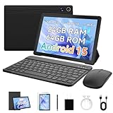 Freeski Tablets 10 inch Tablet Android 15,Octa-Core Processor,24GB RAM 64GB ROM 1TB Expand,5G WiFi 6,1280 x 800 HD/Dual 5MP+8MP Camere,Android Tablet with Keyboard+ Mouse + Case Black