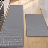 Color G 2 Piece Kitchen Mats Set, Anti Fatigue Standing Area Rugs Waterproof Leather, Non-slip, Oil Resistant Floor Mats for Office (44 x 75 cm + 44 x 150 cm, Grey)