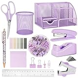 OFFCUP Ensemble de Fournitures de Bureau, Kit de Fournitures de Bureau avec Boîte de Rangement, Agrafeuse et Distributeur de Ruban Adhésif pour Filles, Règle, Ciseaux, Agrafes, Clips, Ciseaux