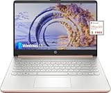 HP 14インチラップトップコンピューター、薄型軽量14ノートパソコン大学生、IntelノートブックコンピュータPC、8GB RAM 64GB eMMC+128GB SDカード、Windows 11ラップトップ、Microsoft Office 1Y、カメラ、長寿命、ローズゴールド。
