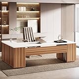 Tribesigns 85.8-Inch L-Shaped Executive Office Desk with File Drawers & Storage Cabinet, Professional Corner Computer Desk Extra Large Business Workstation with Adjustable Shelves (White&Walnut)