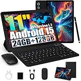 Laptok Tablet, Android Tablet 11 Zoll mit 24GB RAM + 128GB ROM (1TB TF), Octa-Core, Widevine L1, WiFi 6 & BT 5.3, 6800mAh Akku, Dual Kamera – Tablet mit Tastatur, Maus, Stift & Hülle