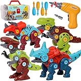 LOYUEGIYO Take Apart Dinosaur,Children Learning Construction Educational Building Dinosaur Toy for 3 4 5 6 7 Year Old Kid Boy Girl,STEM Toy Birthday Gift (1 Electric Drill&4 Hand Drill Tools)