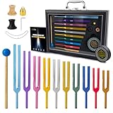 Hugbow 10 PCS Unweighted Tuning Fork for Healing Set, Multi-Color Chakra Tuning Forks, Aluminum Alloy Solfeggio Tuning Forks with Activator & feet (174-963Hz) for Sound Healing