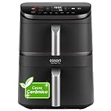 Cosori Turbo Tower Pro Freidora de Aire Grande 10,8 Litro-Revestimiento Cerámico sin Teflon-4 Resistencias 2630W con Motor DC y Dual Blaze-Vertical Doble Cesta Air Fryer-7 Funciones-Máx 12 Personas