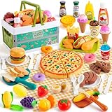 SEMKOTREE Accessoire Cuisine Enfant, Dinette Enfant Ustensile Cuisine Enfant, Jeu de Role de Chef Kit avec Nourriture Jouet Couteau Enfant Panier Pique Nique Exterieur