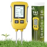 TRJZWA Medidor de Humedad de Plantas 5 en 1 para Fertilidad/PH/Humedad/Temperatura/Intensidad de luz Solar con Pantalla LCD Retroiluminada para Jardín, Césped, Bonsai Medidor de PH de la Tierra