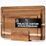 WATEGOOS Pack 2 Tablas de Cortar Cocina de Madera Acacia + Soporte - Tabla de Cortar Grande y Pequeña para Presentación de Quesos - Madera Ecológica y Resistente.