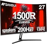 SANSUI 27 Inch Curved Gaming Monitor 200Hz 1ms with Speakers FHD 1080P Computer Monitor FreeSync|1500R|130% sRGB|HDR|Low Blue Light|HDMI DP Ports|VESA Mount|Metal Stand(ES-G27C1 HDMI Cable Incl.)
