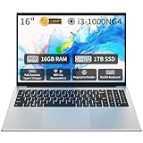 Auusda 16" Traditional Laptop Computer, i3 Processor 16GB RAM 1TB SSD Silver Laptops Notebook with Backlit Keyboard, Fingerprint, WiFi 6 Bluetooth 5.3 Laptops for Students & Office USB-C Port