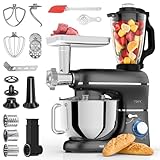 Fentic 6 en 1 Robot Pâtissier – 2000W - Av. Hachoir à Viande, Mixeur 1,5L, Cutter, Accessoires – Robot Cuisine Multifonctions Av. 6,2L Bol Mélangeur, Fouet, Crochet Pétrisseur, Batteur (Noir)