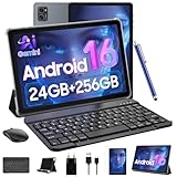 Tablet 2026 Latest Android 16 Tablets with 10.1 Inch Incell Display, 24GB RAM 256GB ROM /2TB TF, Gemini AI, T606 Octa-Core+8MP Camera, 5000mAh, Widevine L1, 2 in 1 Tablets with Keyboard Mouse Stylus
