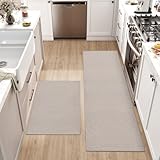 DEXI Alfombra Cocina Lavable Antideslizante, Juego de 2 Alfombrillas Absorbentes de Aceite y Agua, Alfombras Pasillo para Salón, Lavadero, 43x75cm + 43x150cm, Beige