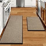 eqivei Kitchen Rugs and Mats Non Skid Washable Set of 2 PCS, Absorbent Runner Rugs for Kitchen, Front of Sink, Kitchen Mats for Floor, 17.3"x 47"+17.3"x 29" (Black)