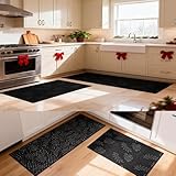 ZEONHEI 4 PCS Non-Slip Backing Kitchen Floor Mats Set, Thickened Absorbent Carpet Runners, Washable Rugs for Kitchen, Entrance, Bedroom, Hall, 40x60cm and 40x120cm, Black