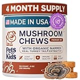 Turkey Tail Mushroom for Dogs with Organic Real Turkey Tail™ - 8:1 Extract Mushroom Chews for Lumps & Bumps, Immunity, Gut, Skin, Joint & Spine Support - Reishi, Lion’s Mane - 120 Soft Chews