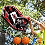 Jump Tastic Trampoline Trampoline Basketball Hoop, Fits Straight and Curved Pole Basketball Hoop for Trampoline, Universal Attachment with Mini Ball and Pump