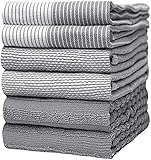 Premium Kitchen Towels (20”x 28”, 6 Pack) | Large Cotton Dish Towels | Flat & Terry Highly Absorbent Kitchen Linen Set with Hanging Loop | Gray