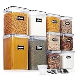 Vtopmart 10 PCS Flour Storage Container, Large Airtight Food Storage Containers with Lids for Kitchen, Pantry Organizers, Black