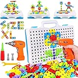 Parhlen Educational Toys Building Blocks, 244 Pieces Electric Screwdriver DIY Building Toys for Boys and Girls, Educational Construction Building kit for Kids Ages 4 5 6 7 8 9 10 Year Old