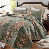 LEAONME 3 Pieces California King Size Quilt Set Olive Green Oversized 120x120 Inch Bedspread Coverlet Lightweight Microfiber Paisley Bed Cover for All Seasons (1 Quilt, 2 Pillow Shams)