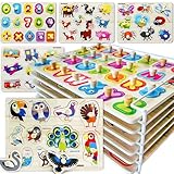 QUOKKA 木製パズル 3歳以上対象 - 3～5歳のお子様向けアルファベットパズル - ラック付き - 4～6歳の知育玩具 - 3～5歳の男の子と女の子への学習ギフト - アルファベット、数字、動物、昆虫、乗り物